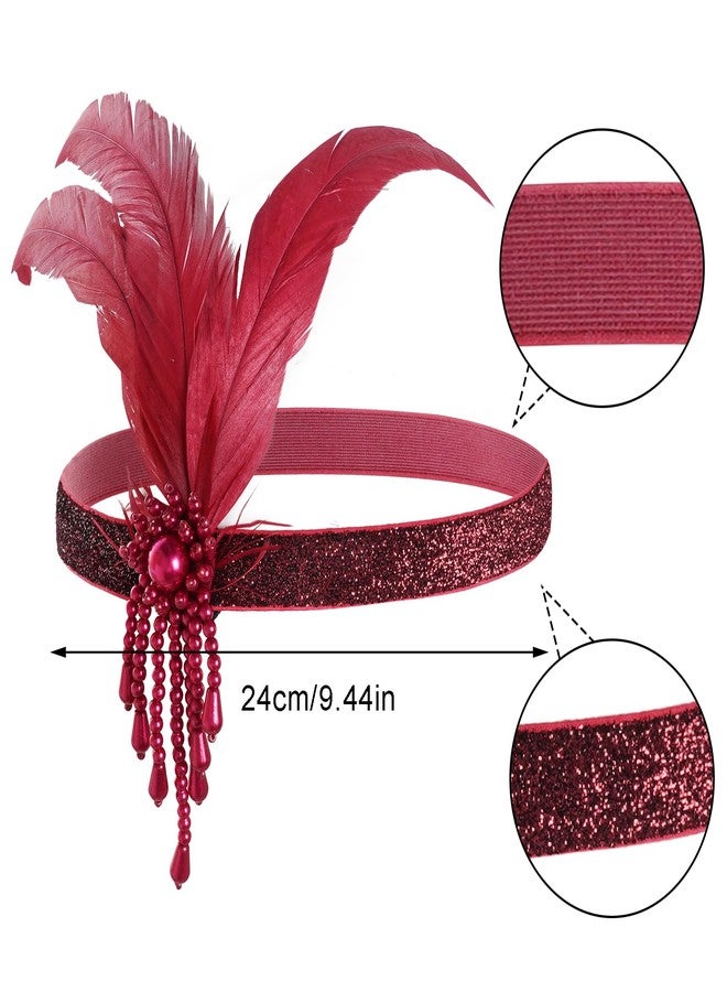 yeabwps 1 Pcs 1920s Flapper Headpiece Red Feather Headband Roaring 20s Gatsby Hair Accessories (Red) - Image 3